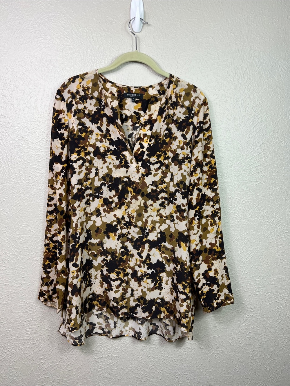 Lafayette 148 New York Silk Long Sleeve Watercolor Print Tunic Blouse Medium